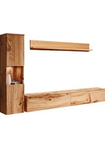 Wohnwand OTTO HOME "PARIS, Vitrine T&uuml;ranschlag links/rechts wechselbar", braun (eichefarbe votan), B:220cm H:130cm T:33cm, Kastenm&ouml;bel-Sets, Wohnwand, grifflose Design, stehend und h&auml;ngend montierbar