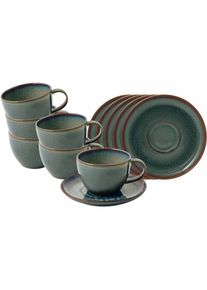 Tasse "Kaffeetassen mit Untertassen Crafted 170 ml 12er Set", gr&uuml;n (breeze), B:14,9cm H:8,4cm &Oslash;:14,9cm, Porzellan, LIKE. BY VILLEROY & BOCH, Trinkgef&auml;&szlig;e, Tasse, Sp&uuml;lmaschinengeeignet, Mikrowellengeeignet