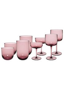 Gl&auml;ser-Set "Komplett-Gl&auml;ser-Set Like Glass 8er Set", pink (grape), B:2cm H:2cm, Glas, LIKE. BY VILLEROY & BOCH, Trinkgef&auml;&szlig;e, Gl&auml;ser-Set, Handw&auml;sche wird empfohlen