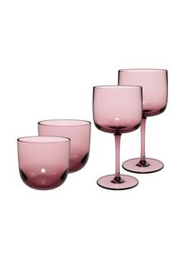 Gl&auml;ser-Set "Wein- und Wassergl&auml;ser Like Glass 4er Set", pink (grape), B:2cm H:2cm, Glas, LIKE. BY VILLEROY & BOCH, Trinkgef&auml;&szlig;e, Gl&auml;ser-Set, Handw&auml;sche wird empfohlen