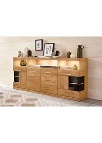 Sideboard OTTO HOME "RIBE20 Fronten massiv,Korpus Melamin, 2 T&uuml;ren mit Glaseinsatz", braun (eichefarben), B:180cm H:80cm T:35cm, Holz teilmassiv, Sideboards, Sideboard, 575758