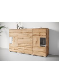 Sideboard OTTO HOME "Kenia", braun (eichefarbe votan), B:150cm H:89cm T:39,5cm, Sideboards, Sideboard, Sideboard mit 3 Schubladen, 6 F&auml;chern, Glast&uuml;ren, Breite 150 cm
