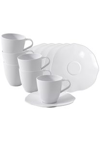 Villeroy & Boch Tasse VILLEROY & BOCH "Kaffeetassen mit Untertassen Pura 150 ml 6er Set wei&szlig;", wei&szlig;, B:15,5cm H:9,7cm &Oslash;:15,6cm, Porzellan, Trinkgef&auml;&szlig;e, Tasse, Sp&uuml;lmaschinenfest, Mikrowellensicher
