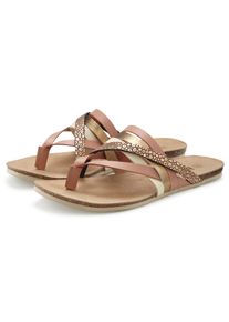 Beach Time Zehentrenner BEACHTIME "Pantolette, Mule, Sommerschuh, Sandale, offener Schuh", Damen, Gr. 42, ros&eacute;farben, Obermaterial: 90% Rindsleder, 10% Synthetik. Decksohle: 100% Rindsleder. Laufsohle: 100% Synthetik, metallic, unifarben, Basic, Schuhe Zehentrenner, aus Leder mit raffinierten Riemchen