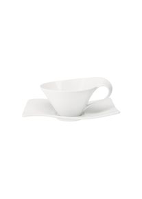 Villeroy & Boch Tasse VILLEROY & BOCH "Teetasse mit Untertasse NewWave 220 ml wei&szlig;", wei&szlig;, B:14,6cm H:9,6cm, Porzellan, Trinkgef&auml;&szlig;e, Tasse, Sp&uuml;lmaschinengeeignet, Mikrowellengeeignet