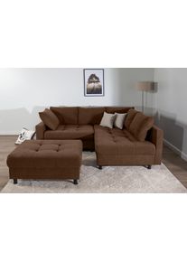 Ecksofa Collection AB "Toni L-Form, B: 215 cm", braun (kaffeebraun), B:215cm H:44cm T:184cm, 100%Polyester, Sofas, Ecksofa, Set: Sofa & Hocker, 2 Zierkissen, Federkern