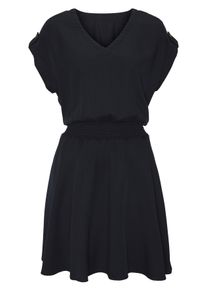 Sommerkleid Buffalo "mit V-Ausschnitt aus weicher Lyocellware", Damen, Gr. 46, N-Gr, marine washed, Web, Obermaterial: 100% Lyocell, unifarben, figurumspielend knieumspielend, V-Ausschnitt, Krempel&auml;rmel,mit Riegel, Kleider Sommerkleid, kurzes Kleid, figurumspielendes Sommerkleid, Strandkleid, Tunikakleid