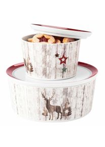 Vorratsdose Seltmann Weiden "Geb&auml;ckdosen Life Christmas &oslash; 14 / 21 cm 2er Set wei&szlig;-braun", bunt (wei&szlig;, braun), B:2cm H:2cm L:2cm, Porzellan, Lebensmittelaufbewahrungsbeh&auml;lter, Vorratsdose, Sp&uuml;lmaschinengeeignet, Mikrowellengeeignet, Ofenfest, Salamandergeeignet, K&uuml;hlschrankgeeignet, Gefrierschrankgeeignet