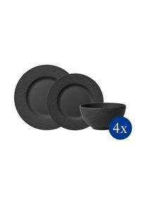 Villeroy & Boch Geschirr-Set VILLEROY & BOCH "Teller-Set Manufacture Rock schwarz", schwarz, 12, Porzellan, Geschirr-Sets, Geschirr-Set, Sp&uuml;lmaschinengeeignet, Mikrowellenfest