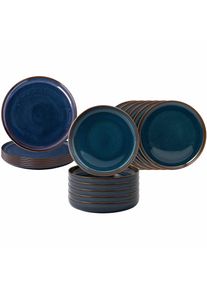Geschirr-Set "Teller-Set Crafted 18er Set", blau (denim), 18, Porzellan, LIKE. BY VILLEROY & BOCH, Geschirr-Sets, Geschirr-Set, Sp&uuml;lmaschinengeeignet, Mikrowellengeeignet