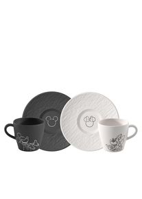 Villeroy & Boch Tasse VILLEROY & BOCH "Kaffeetassen mit Untertassen Manufacture Rock - Mickey Mouse 160 ml 2er Set schwarz-wei&szlig;", bunt (schwarz, wei&szlig;), B:15,4cm H:9,2cm &Oslash;:15,4cm, Porzellan, Trinkgef&auml;&szlig;e, Tasse, Sp&uuml;lmaschinenfest, Mikrowellensicher