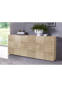 Sideboard Home Affaire "Miro", braun (eichefarben s&auml;gerau mit siebdruck), Sideboards, Sideboard, Breite 181 cm mit dekorativem Siebdruck