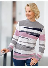 Stehkragenpullover Classic Basics "Stehkragen-Pullover", Damen, Gr. 54, rosa (ros&eacute;, steingrau, gemustert), 50% Baumwolle, 50% Polyacryl, gemustert, mehrfarbig, Pullover Stehkragenpullover