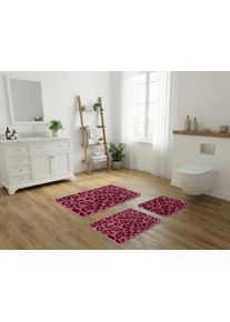 Badematte OTTO HOME "Anna Leo, Badvorleger, Badezimmer Teppich, Duschvorleger", bordeaux, beere, H:15mm, Polyester, Badematten, Badematte, mit Animal Print, modernes Muster, Leo, weich