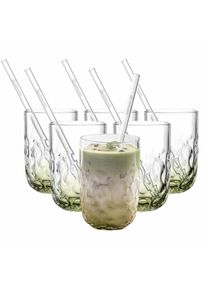 Latte-Macchiato-Glas Leonardo "Matcha Latte Gl&auml;ser mit Glastrinkhalm (2) Gocce 390 ml 6er Set gr&uuml;n", gr&uuml;n, B:7,9cm H:11,9cm &Oslash;:7,9cm, Glas, Trinkgef&auml;&szlig;e, Latte-Macchiato-Glas, Sp&uuml;lmaschinengeeignet, Temperaturbest&auml;ndig bis max. 100 Grad C