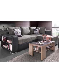 Ecksofa Collection AB "John L-Form, B: 226 cm", schwarz (schwarz, grau), B:226cm H:85cm T:160cm, Zierkissen: 100% Polyester;Struktur (100% Polyester);Kunstleder SOFTLUX / Struktur (80% Polyester; 20% Polyacryl);Microfaser PRIMABELLE (100% Polyester) / Struktur (100% Polyester), Sofas, Ecksofa, Bettfunktion, Bettkasten, Regalelement & 2 Zierkissen, Federkern