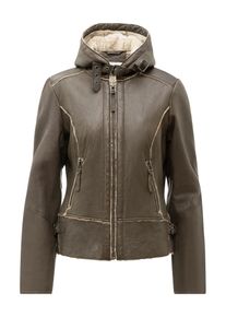 Bikerjacke RICANO "Lederjacke Julie", Damen, Gr. XS, oliv, Obermaterial: 100% Lammnappaleder LANA. Futter: 100% Polyester PES., normal, hoch geschlossener Ausschnitt, Jacken Bikerjacke, Handgefertigt aus echtem Leder