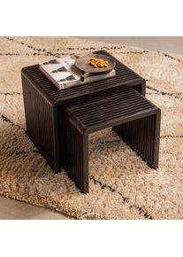 Beistelltisch Woood "Willa aus Teakholz, organische Formgebung 50x43,5x40 / 40x38x35 cm", schwarz, B:50cm H:40cm T:43,5cm, Tische, Beistelltisch, 2er-Set, Tragkraft 15 kg, recyceltem Teakholz farbig behandelt