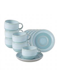 Tasse "Espressotassen mit Untertassen Perlemor Aqua 60 ml 6er Set blau", blau, B:12cm H:6,5cm &Oslash;:12cm, Porzellan, LIKE. BY VILLEROY & BOCH, Trinkgef&auml;&szlig;e, Tasse, Sp&uuml;lmaschinengeeignet, Mikrowellengeeignet