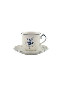 Villeroy & Boch Espressotasse VILLEROY & BOCH "Espressotasse mit Untertasse Vieux Luxembourg 70 ml wei&szlig;-blau", bunt (wei&szlig;, blau), B:12cm H:7,4cm &Oslash;:12cm, Porzellan, Trinkgef&auml;&szlig;e, Espressotasse, Sp&uuml;lmaschinengeeignet, Mikrowellengeeignet
