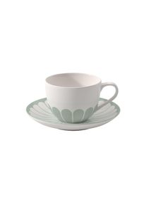 Villeroy & Boch Tasse VILLEROY & BOCH "Cappuccinotasse mit Untertasse Fleur Couleur 300 ml", gr&uuml;n (vert), B:17,5cm H:9,5cm &Oslash;:17,5cm, Porzellan, Trinkgef&auml;&szlig;e, Tasse, Sp&uuml;lmaschinenfest, Mikrowellensicher