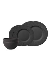 Villeroy & Boch Geschirr-Set VILLEROY & BOCH "Basic-Set Manufacture Rock 6er Set schwarz", schwarz, 6, Porzellan, Geschirr-Sets, Geschirr-Set, Sp&uuml;lmaschinengeeignet, Mikrowellenfest