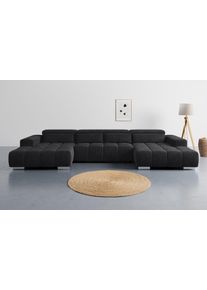 Wohnlandschaft COTTA "Orion U-Form, B: 400 cm", charcoal, B:400cm T:186cm, 88% POLYESTER (PES) 12% POLYAMID (PA), Sofas, Wohnlandschaft, Kopfteilverstellung & 4 Kissen, optional elektr. Sitztiefenverstellung