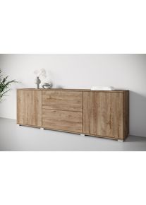 Lowboard OTTO HOME "Kenia", braun (eiche lefkas), B:180cm H:62cm T:34cm, Sideboards, Lowboard, 2 T&uuml;ren, 2 Schubladen, Breite 180 cm, h&ouml;henverstellbare Einlegeb&ouml;den