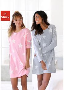 Nachthemd Arizona, Damen, Gr. 48/50, N-Gr, grau (rosa, grau), Single Jersey, Graumeliert (Obermaterial): 90% Baumwolle, 10% Polyester. Obermaterial: 60% Baumwolle, 40% Polyester, bequem kurz, Rundhals, B&uuml;ndchen, Kleider Nachthemd, in melierter Optik