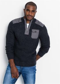 Troyer bonprix "Grobstrick Troyer Pullover mit Web-Besatz", Herren, Gr. 48/50 (M), grau (anthrazit meliert), Obermaterial: 100% Polyacryl, unifarben, regular fit h&uuml;ftbedeckend, Rundhals, Pullover Troyer, aus Grobstrick, Web-Eins&auml;tze, mit Stehkragen und Zipper, Regular Fit