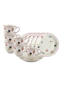 Villeroy & Boch Tasse VILLEROY & BOCH "Kaffeetassen mit Untertassen Petite Fleur 120 ml 6er Set bunt", bunt, B:14,5cm H:8,7cm &Oslash;:14,5cm, Porzellan, Trinkgef&auml;&szlig;e, Tasse, Sp&uuml;lmaschinenfest, Mikrowellensicher