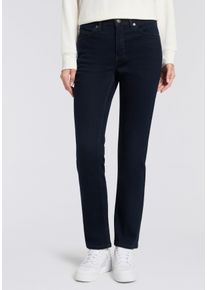 Straight-Jeans MAC "MACMELANIE", Damen, Gr. 46, L&auml;nge 28, blau (schwarz rinsewash), Denim/Jeans, Obermaterial: 77% Baumwolle, 10% Polyester, 10% Viskose, 3% Elasthan, straight fit kn&ouml;chellang, Jeans Straight-Jeans, Sportives Naht-Detail am Tascheneingriff