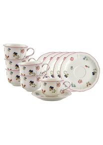 Villeroy & Boch Tasse VILLEROY & BOCH "Teetassen mit Untertassen Petite Fleur 130 ml 6er Set bunt", bunt, B:14,5cm H:8cm &Oslash;:14,5cm, Porzellan, Trinkgef&auml;&szlig;e, Tasse, Sp&uuml;lmaschinenfest, Mikrowellensicher