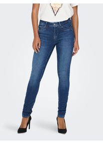 Skinny-fit-Jeans Only "ONLBLUSH MID WAIST DB STICHT DNM", Damen, Gr. L (40), L&auml;nge 32, blau (medium blau denim), Denim/Jeans, Obermaterial: 92% Baumwolle, 6% Elastomultiester, 2% Elasthan, unifarben, skinny fit lang, Jeans Skinny-fit-Jeans