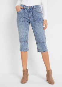 Caprijeans bonprix, Damen, Gr. 48, N-Gr, blau (hellblau used), Denim/Jeans, Obermaterial: 82% Baumwolle, 17% Polyester, 1% Elasthan, unifarben, regular fit kniebedeckend, Jeans Caprijeans, Regular Fit, aus Baumwollmischung, mit Knopf und Rei&szlig;verschluss