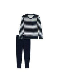 Schlafanzug Schiesser "Pyjama", Damen, Gr. L, bunt (blau), Obermaterial: 80% Baumwolle CO. 20% Polyester PES., Homewear-Sets Schlafanzug