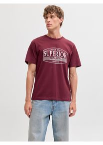 Jack & Jones T-Shirt JACK & JONES "JPRBLUNOAH SS TEE FST", Herren, Gr. L, rot (port), Jersey, Obermaterial: 100% Baumwolle, bedruckt, regular fit, Rundhals, Shirts T-Shirt