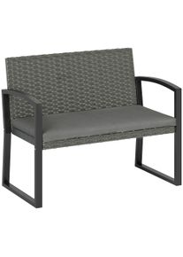 Outsunny Two-Seater Rattan Garden Bench - Grey/Black | Aosom Ireland