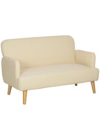 HOMCOM Velvet Feel Fabric 2 Seater Sofa, Small Sofa Loveseat with 21cm Thick Padding and Wood Legs, Cream White | Aosom Ireland