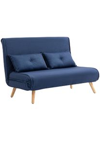 HOMCOM Two-Seater Linen-Look Sofa Bed - Dark Blue | Aosom Ireland