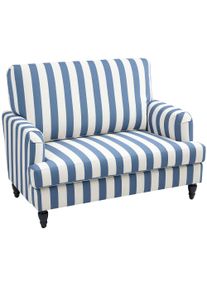 HOMCOM Modern Cuddle Chair, Velvet Single Sofa Armchair with Stripe, Turned Legs and Wide Seat, Upholstered Snuggle Chair for Living Room, Bedroom, Blue and White | Aosom Ireland