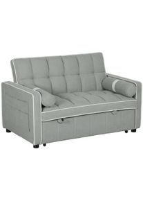 HOMCOM Two-Seater Linen-Look Sofa Bed - Light Grey | Aosom Ireland