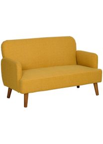 HOMCOM Velvet Feel Fabric 2 Seater Sofa, Small Sofa Loveseat with 21cm Thick Padding and Wood Legs, Yellow | Aosom Ireland