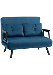 HOMCOM 4-in-1 Velvet-Feel Double Sofa Bed, with Pillows - Blue | Aosom Ireland