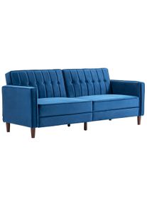 HOMCOM Modern Convertible Sofa Futon Velvet-Touch Tufted Couch Compact Loveseat with Adjustable Split Back, Blue | Aosom Ireland