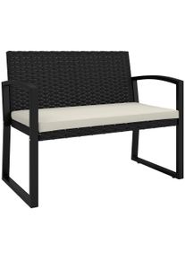 Outsunny Two-Seater Rattan Garden Bench - Beige/Black | Aosom Ireland