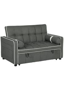 HOMCOM Two-Seater Linen-Look Sofa Bed - Charcoal Grey | Aosom Ireland