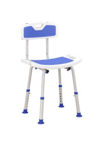 HOMCOM Shower Stool with Backrest, Height Adjustable Shower Chair with Anti-slip Foot Pads, Shower Head Holder, Blue | Aosom Ireland