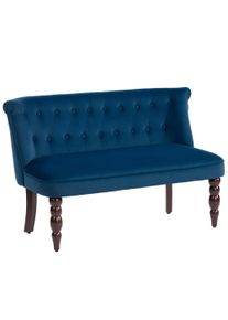 HOMCOM Velvet 2 Seater Sofa, Button Tufted Wingback Loveseat with Rubber Wood Legs for Living Room, Bedroom, Dark Blue | Aosom Ireland