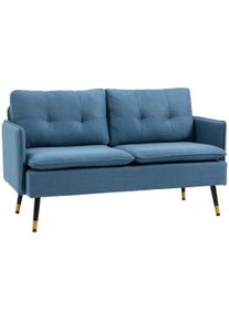 HOMCOM Modern Two Seater Sofa, Button Tufted Loveseat with Cushions and Steel Legs for Living Room, Guest Room, Dark Blue | Aosom Ireland